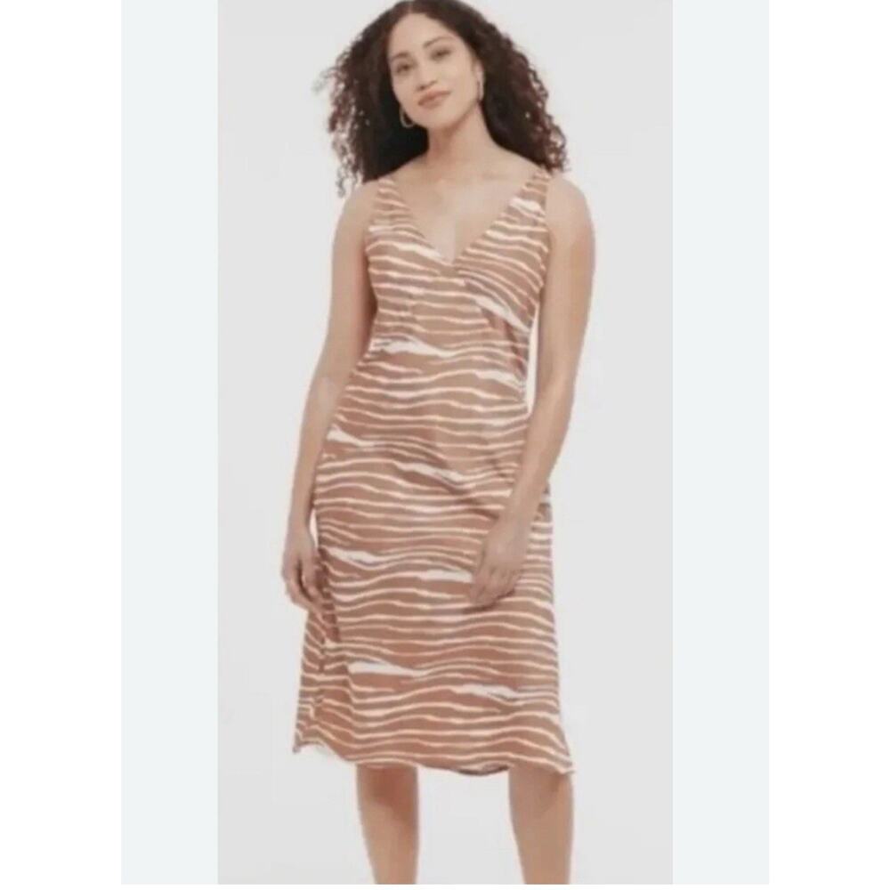 A New Day S Small Brown Zebra Print Sleeveless Side Slits Slip Midi Dress New
